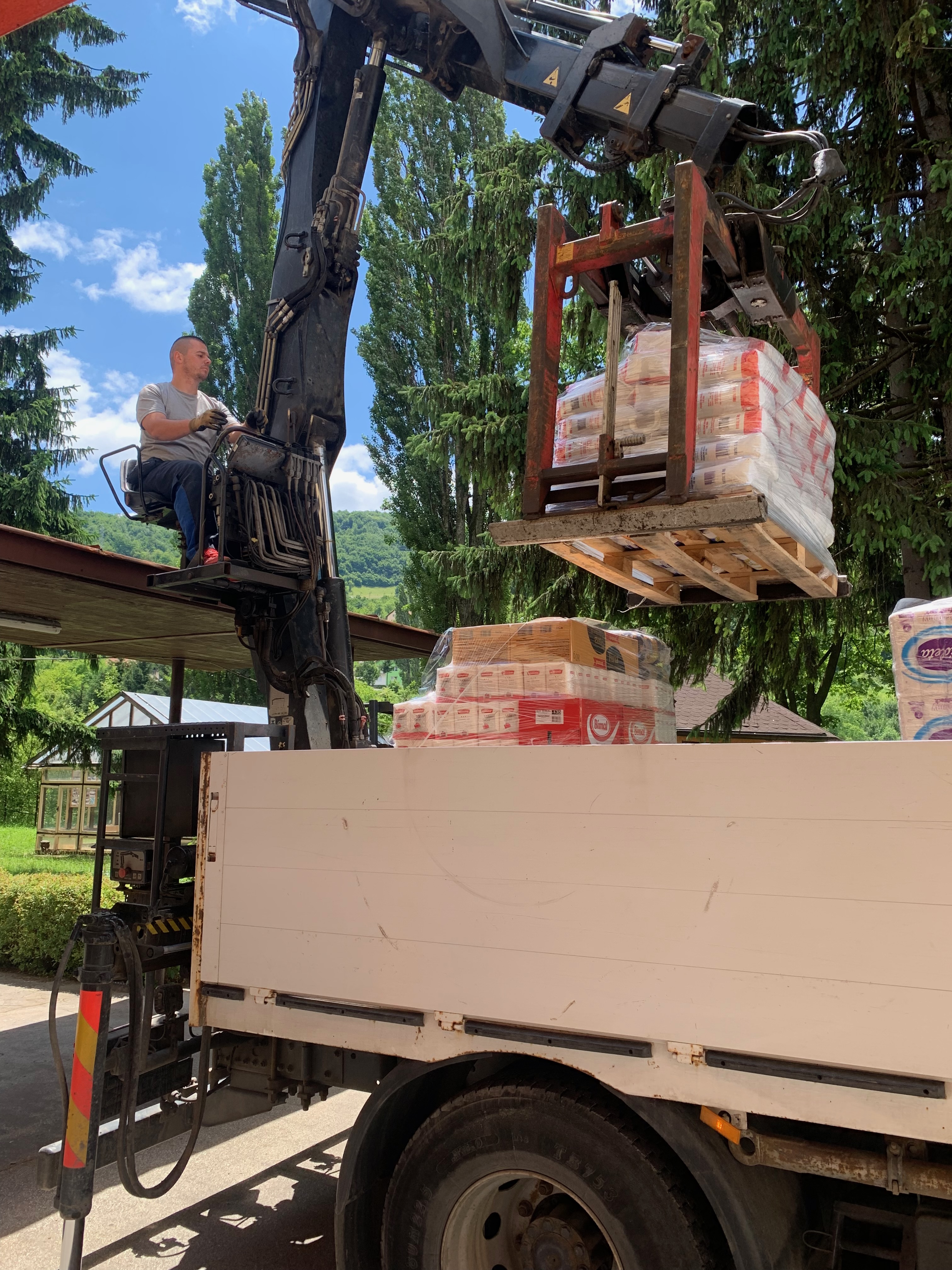 Loading food parcels for families in need